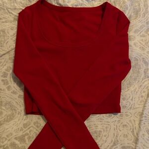 Red u-neck long sleeved shirt